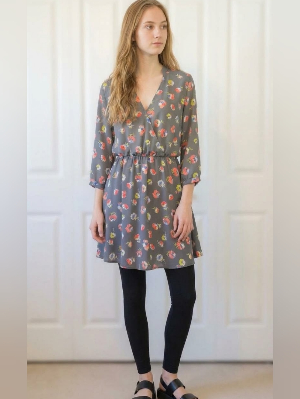 LUSH Floral Mini Dress in Gray. Size Small